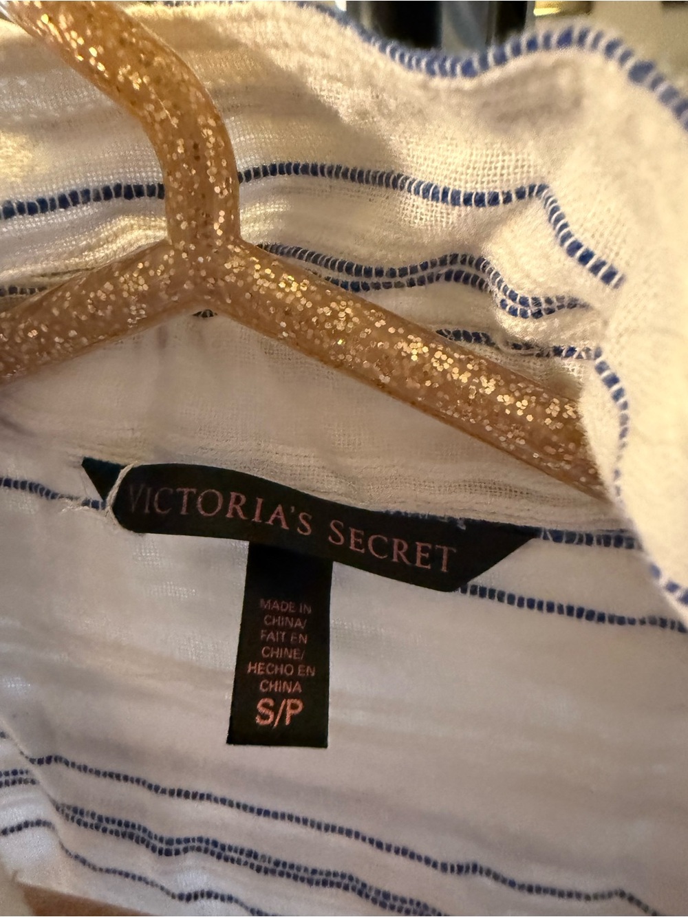 Victoria's Secret White Button-Down Shirt with Navy Stripes - Picture 2 of 3